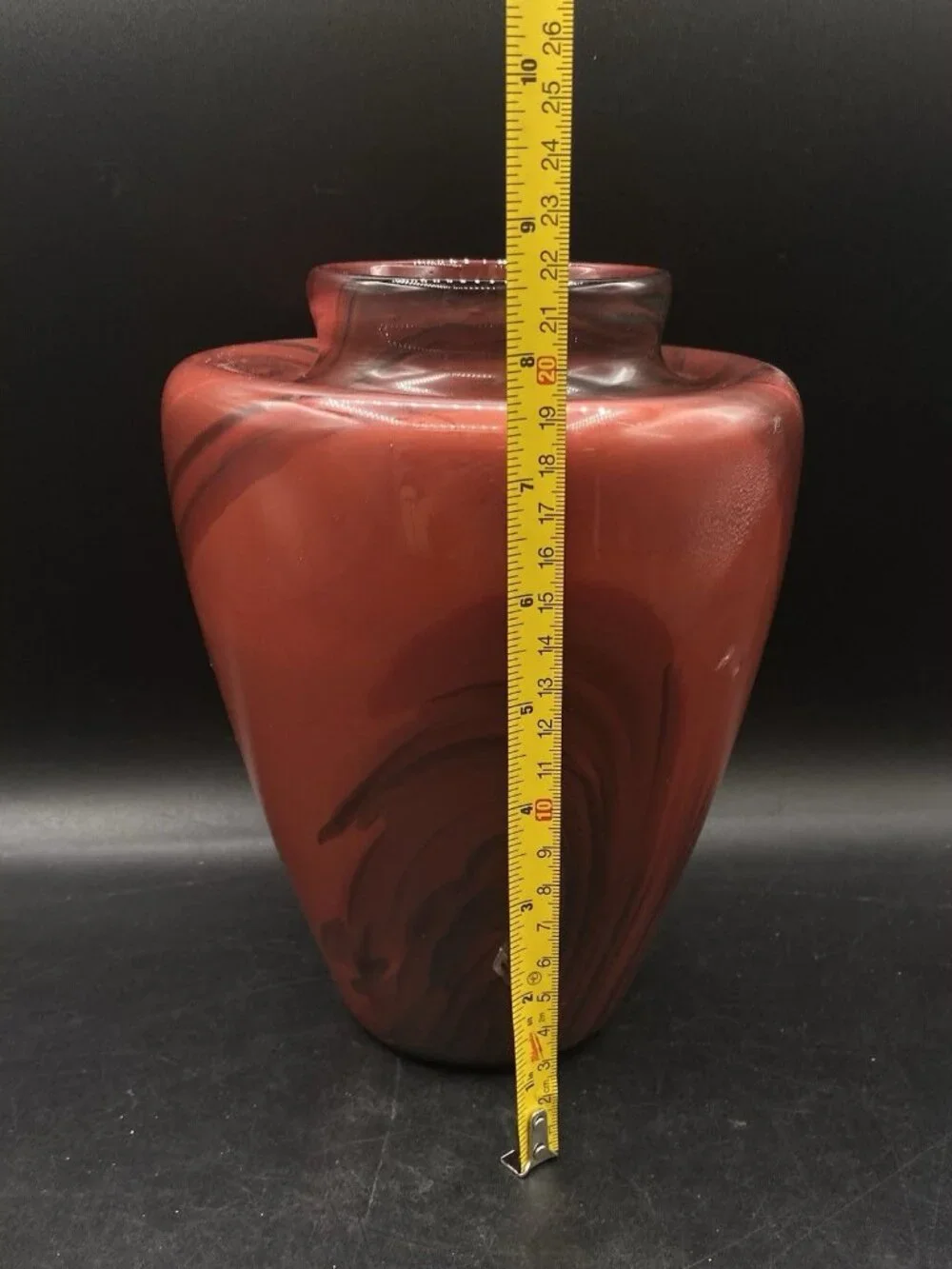 2005 Art Glass Artist Signed Dayne L Large Red Swirl Vase Vintage 8.5”